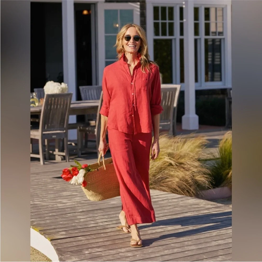 Frank & Eileen Tuscany Getaway Set Sz XS Summer Red Washed Italian Linen NEW - Picture 9 of 10